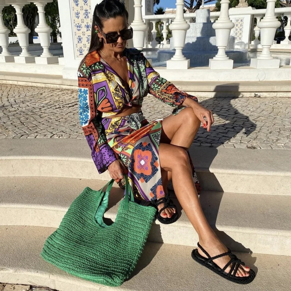 Zara 2 Piece Multicolored Floral Printed Crop Top & Skirt Co Ord Set - Picture 8 of 16